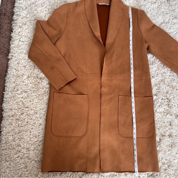Zara Brown/Camel Faux Suede Longline Coat - Picture 6 of 12